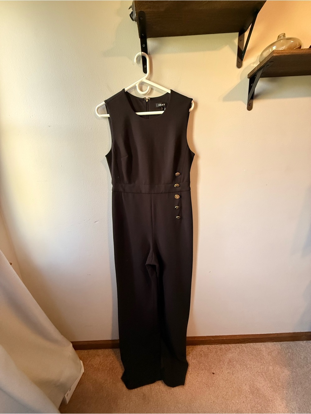 DKNY Black Sleeveless Wide-Leg Jumpsuit with Side Button Detail